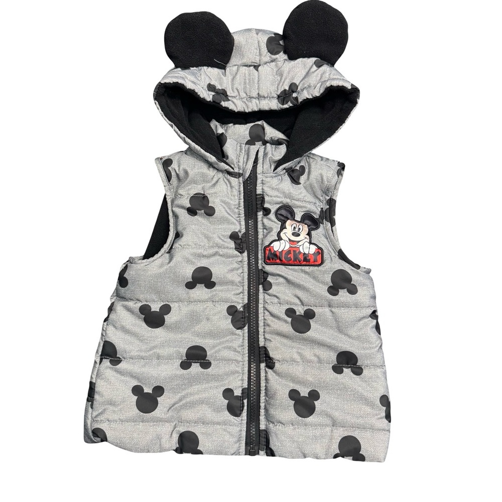 Disney Mickey Mouse Puffer Vest Toddler 2T Gray Black Kids Outerwear - Picture 2 of 7
